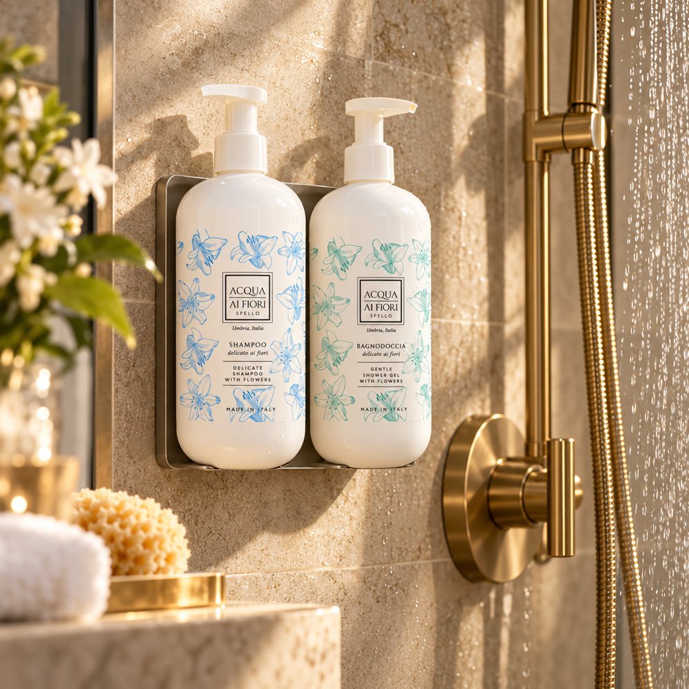 Supporto doppio con shampoo e bagno doccia in doccia